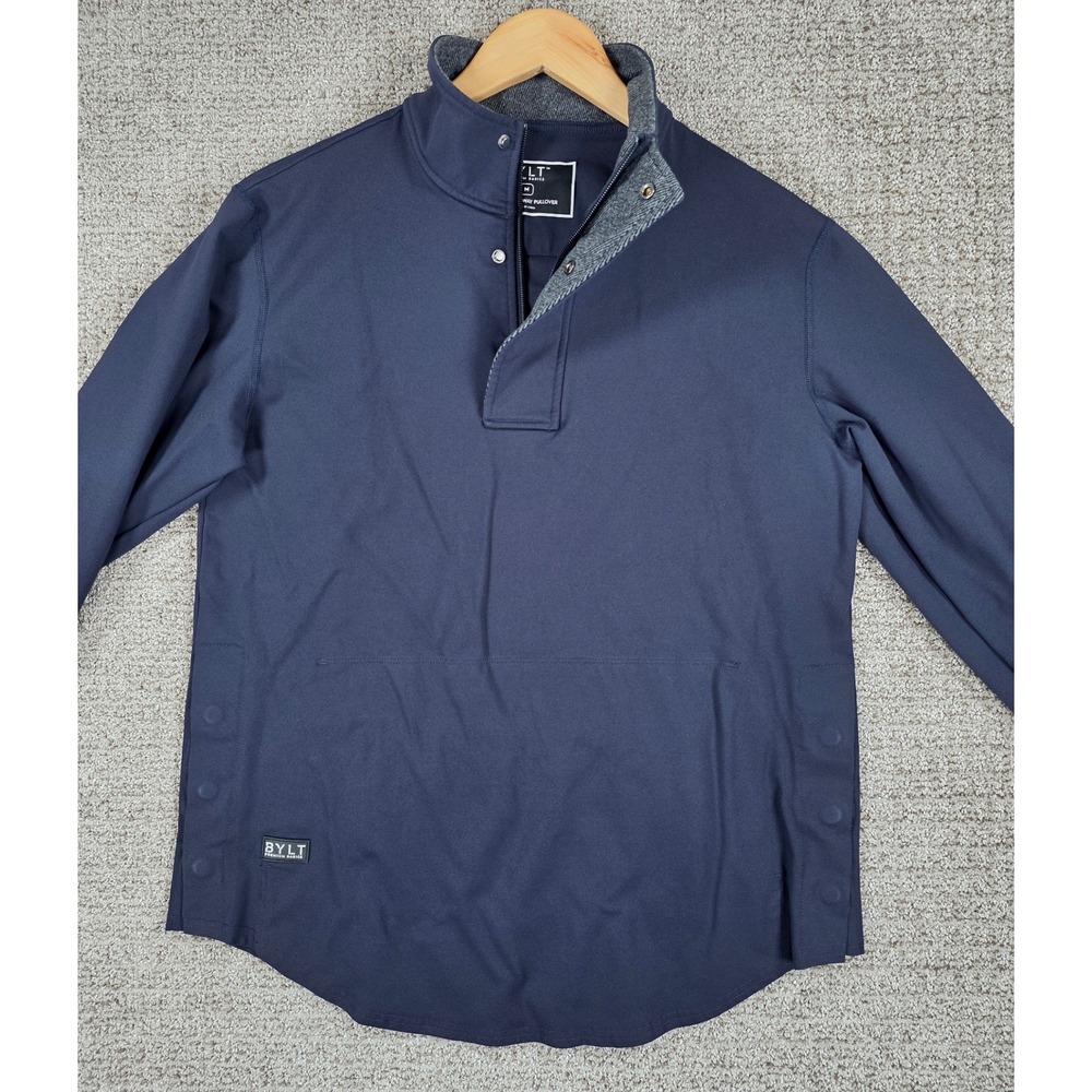 BYLT Premium Basics Elite Fairway Pullover Mens Medium Navy Blue Mock Neck Snap - Picture 5 of 8